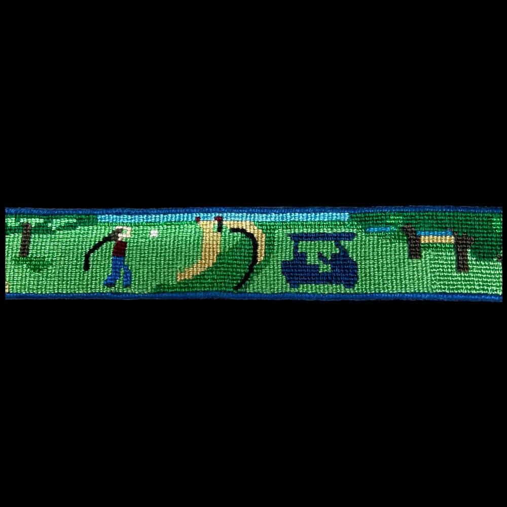 Needlepoint Leather Belt Size 38 Hand stitched Summer Fun Golfing Boating Home - Picture 5 of 12